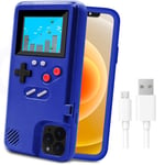 Game Console Case for iPhone,LucBuy Retro Protective Cover Self-powered Case with 36 Small Game,Full Color Display,Shockproof Video Game Case for iPhone 12 Pro Max - Blue