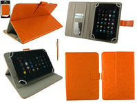 Emartbuy® Huawei MediaPad M2 7.0 Tablet 7 Inch Universal Range Orange Multi Angle Executive Folio Wallet Case Cover With Card Slots + Orange Dual Function Stylus