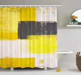 JOOCAR Design Shower Curtain, Yellow and Grey Abstract Art Painting, Waterproof Cloth Fabric Bathroom Decor Set with Hooks