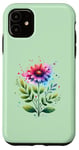 Coque pour iPhone 11 Vert, fleurs sauvages vives avec motif aquarelle