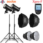 UK 2pcs Godox SK400II 400W 2.4G Flash+Xpro-F for Fuji+95cm Grid softbox+2m stand
