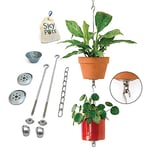 SkyPots — Two Pack, Pot Hanger Kits + Accessories - Hang and Connect Your Clay Pots, Stainless Steel - Indoor/Outdoor - Connectable Hanging Planter Vertical Garden w/Drainage for Healthy Plants