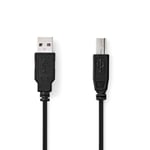 USB-kabel | USB 2.0 | USB-A Hane | USB-B Hane | 10 W | 480 Mbps | Nickelplaterad | 1.00 m | Rund | PVC | Svart | Label