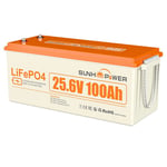 SUNHOOPOWER SHP24-100 Batterie 24V 100Ah LiFePO4, énergie 2 560Wh,BMS 100A intégré, puissance de charge maximale de 2560W, puissance de charge maximale de 2560W.Charge/décharge 100A, étanche IP68.