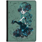 Azzumo Day of the Dead Sugar Skull Blue Haired Women Faux Leather Case Cover/Folio for the Apple iPad 10.2 (2020) 8th Generation