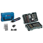 Bosch Professional visseuse sans-fil GO 2.0 (avec set de 25 embouts de vissage, câble de charge, L-BOXX Mini) + 43 pièces Coffrets d'embouts de vissage Extra Hard (PH, PZ, SL, T, TH-Bit, Accessoires)