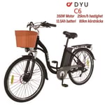 DYU C6 Elcykel 36V 12.5Ah Batteri 350W Motor 26 Tums Däck 70KM Körsträcka Skivbroms Elcykel Lämplig för Vuxna och Tonåringar- svart