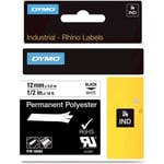 Dymo Tape Rhino 12 mm x 5,5 m Permanent polyestertejp svart / vit