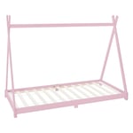 ML Design cot tipi 90 x 200cm med slatt ram, rosa indisk säng gjord av massivt