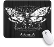Decorative Gaming Mouse Pad,Death's Head Hawk Moth and Sacred Geometry Lines Ink in Engraved Tattoo Sketch,Office Computer Mouse Mat with Non-Slip Rubber Base