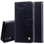 Folio Book Style Leather Case Business Style Oil Wax Texture Horizontal Flip Leather Case with Holder Card Slots Wallet, for Galaxy M10 (Color : Black)