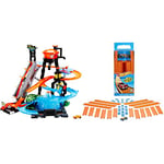 Hot Wheels FTB67 City Gator Car Wash Connectable Play Set with Diecast and Mini Toy Car [Amazon Exclusive] & BHT77 Straight Track Builder with Diecast and Mini Car Toy Pack [Amazon Exclusive]