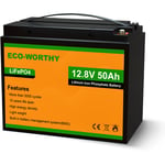 Batterie au lithium 12V 50Ah LiFePO4 rechargeable avec cycle plus de 3000 fois et protection bms pour systeme solaire, bateau, kit de panneau