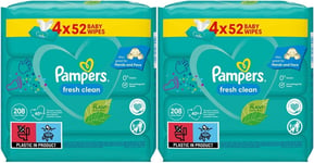 416 x Pampers Fresh Clean Scented Baby Wipes Hands & Face Plant-based 0% Alcohol