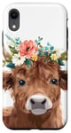 iPhone XR Spring, Highland Cow | Elegant Scottish Highland Cow, Floral Case