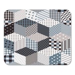 Mousepad Computer Notepad Office Gray Plaid with Cubes and Stars from Patches Patchwork in Grey Tones Interior Design Home School Game Player Computer Worker Inch