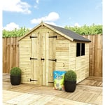 8 x 4 Pressure Treated Low Eaves Apex Garden Shed with Double Door