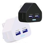 usb plug UK 3 Pin Plug 2 pack USB Mains Charger Adapter Travel USB Wall Charger 2pack (1pack white+1pack black)