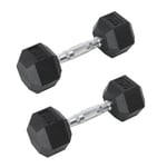 Lot de 2 haltères de poids hexagonaux revêtus de caoutchouc de 5 kg avec poignée chromée ergonomique