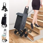 VOUNOT Folding Shopping Trolley on 6 Wheels, Stair Climbing Shopping Cart, Grocery Trolley, Black