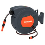 GRIFEMA G301-15 Retractable Garden Hose Reel Wall Mounted, 15M+2M Hose Pipe Reel, 180° Rotate, Automatic Rewind with Adjustable Nozzle, Grey