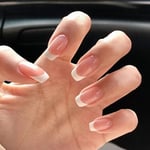 24st nakna lösnaglar, korta franska lösnaglar, trycknaglar med mönster, akrylklistermärken på naglar, heltäckande konstgjorda nageltips för