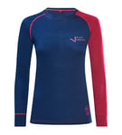 Black Crevice T-Shirt à Manches Longues pour Femme en Laine mérinos, Bleu/Rouge, 46