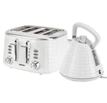 Geepas 4 Slice Bread Toaster & 1.5L Cordless Kettle Combo Textured Set White