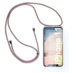 Phone Necklace Case for iPhone 11 6.1 with Adjustable Length Lanyard, Ultra-Slim Clear Transparent Protector Crystal Silicone TPU Shockproof Soft Cover - Rose Golen