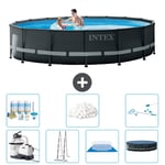 Intex Round Ultra XTR Frame Pool - 488 x 122 cm - Inklusive pump - Stege - Markduk - Lock Underhållspaket - Filtrera bollar - Rengöringskit Inklusive