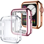 Dirrelo 3 Pack Case Compatible with Apple Watch Series 3/2/1 42mm Screen Protector, Full Cover Protective Case Soft TPU Bumper Cover Compatible with iWatch Series 3/2/1, Clear/Rose Gold/Pink