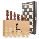 Shakkipeli shakkilauta puuta korkealaatuista - Shakkilautasetti taitettavalla shakkinappuloilla isot lapsille ja aikuisille 35 cm x 35 cm