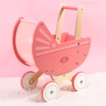 Pink Wooden Doll World Pram Push Along Toy Walker 15.4x11.5x6.5cm