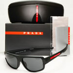 Prada Black Sunglasses Rectangle Rubber Red Stripe Sport PS03WFS SPS 03W DG0-06F