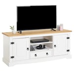 IDIMEX Meuble TV Tequila de 140 cm en Bois Style Mexicain avec 1 tiroir 2 niches et 2 Portes, en pin Massif lasuré Blanc et Brun