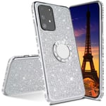 IMEIKONST Samsung A71 Case Ultra-Slim Glitter Sparkly Bling TPU Rotating Ring Stand Silicon Soft TPU Shockproof Protective Shell Skin Cover for Samsung Galaxy A71 Bling Silver KDL