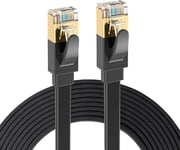 Elfcam® - 8m CAT7 Câble Réseau Ethernet RJ45, Cat 7 STP 100% Cuivre, Câble Plat, 32 AWG, Noir (8M)