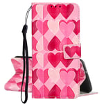 QC-EMART Case for Samsung Galaxy S20 Phone Wallet Flip Cover, Pink Love Hearts Cute Print Premium Folio Leather Holster Shockproof TPU Bumper Protective Case for Samsung Galaxy S20