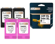 QUALITONER - x4 Cartouches compatibles pour HP 339XL + 344XL (C8767EE + C9363EE) compatibles HP HP DeskJet 5700 5740 5745 5900 5940 5943 5950 6500 65