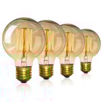 4-pack Vintage Edison Glödlampor - Dimbara Skruvlampor - Globlödlampor - Varm Ljus 40w G80 E27 220V [Energiklass