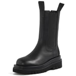 TZNZBGY Women Winter Plus Size Leather Chelsea Boots Chunky Platform Short Ankle Boots Black Short Fur 6