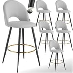 TecTake® Lot de 6 Tabouret Bar Aspect Velours Chaise de Bar avec Repose-Pieds Chaise Haute Cuisine pour îlot Central H110cm Rembourrée avec Dossier Tabouret Haut Cuisine comptoir Bar