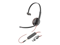 Poly Blackwire 3215 - Blackwire 3200 Series - headset - på örat - kabelansluten - 3,5 mm kontakt, USB-C - svart - Certifierad för Skype for Buisness, Avaya-certifierad, Cisco Jabber-certifierad, UC-certifierad