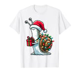 Snail Wearing Santa Hat, Holding A Present Box Xmas T-Shirt