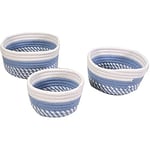 Vacchetti Panier de rangement en tissu 3 pièces Bleu clair blanc rond Moyen
