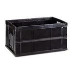 Relaxdays 10022584_46 Boîte pliable couvercle caisse de rangement plastique coffre transport 60 litres 60x40x32 cm, noir, 40 x 58,5 x 31,5 cm