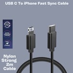 For iPhone 14 13 12 11 Pro X XS Fast Charging USB-C To iPhone Charger Cable 2m