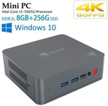 Beelink U55 Mini PC avec Windows 10, Processeur Intel Core i3-5005U, 8 Go de RAM + 256 Go de SSD, Wi-FI 2,4 + 5,8 GHz, Intel HD Graphics 5500, 4K, H.265, 1000 M, BT 4.0, Type-C