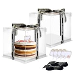 Vebetter 2pcs Boite a Gateau Transparente Boite Layer Cake Boite de Transport Gateau 30 x 30cm Réutilisable Boîte à Gâteaux en Plastique avec Ruban pour Gateau et Présentoir à Dessert, 10 inch.
