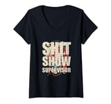 Womens Shit Show Supervisor Funny Mom Adult Boss Manager Japanese V-Neck T-Shirt